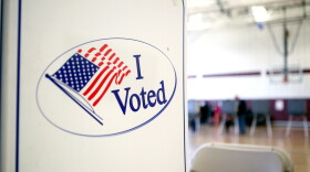 "I voted" sticker at a polling place