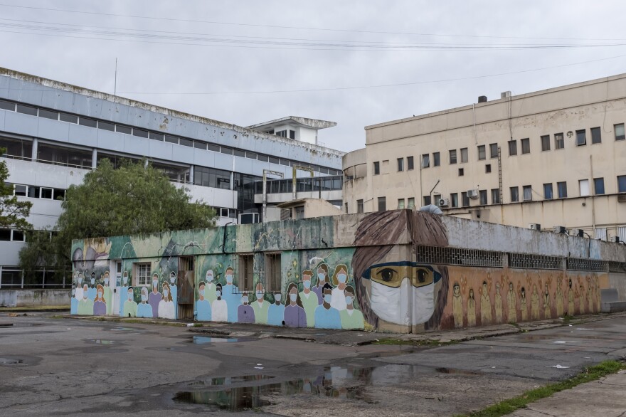 Staff at the San Martin Hospital in La Plata, Argentina, were some of the tens of thousands of health-care workers vaccinated with the Russian vaccine.