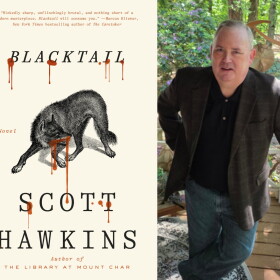 book cover for "Blacktail"; photo of author, Scott Hawkins.