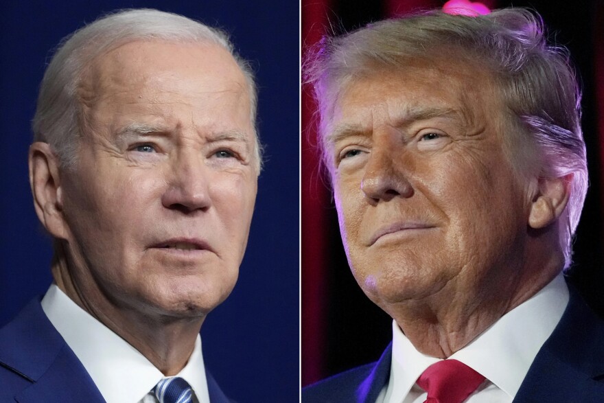 Close headshots of Joe Biden and Donald Trump