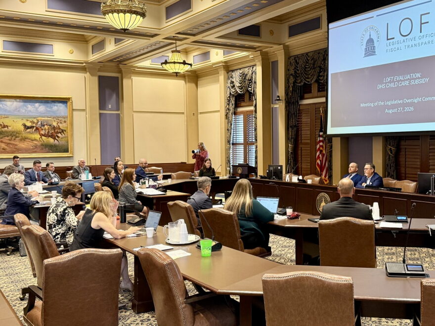 The Legislative Office of Fiscal Transparency presents lawmakers with a report on fraud in Oklahoma’s childcare subsidy program on Aug. 27, 2026 at the state Capitol.