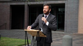 Tallahassee mayoral candidate Jeremy Matlow speaks during a news conference outside City Hall Wednesday, July 29, 2026. Matlow addressed criticism over a controversial post involving a City Commission race.