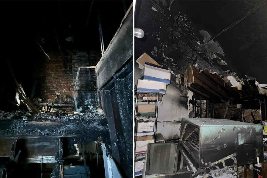 Inside the Warwick Theater after a fire on Feb. 7, 2024.