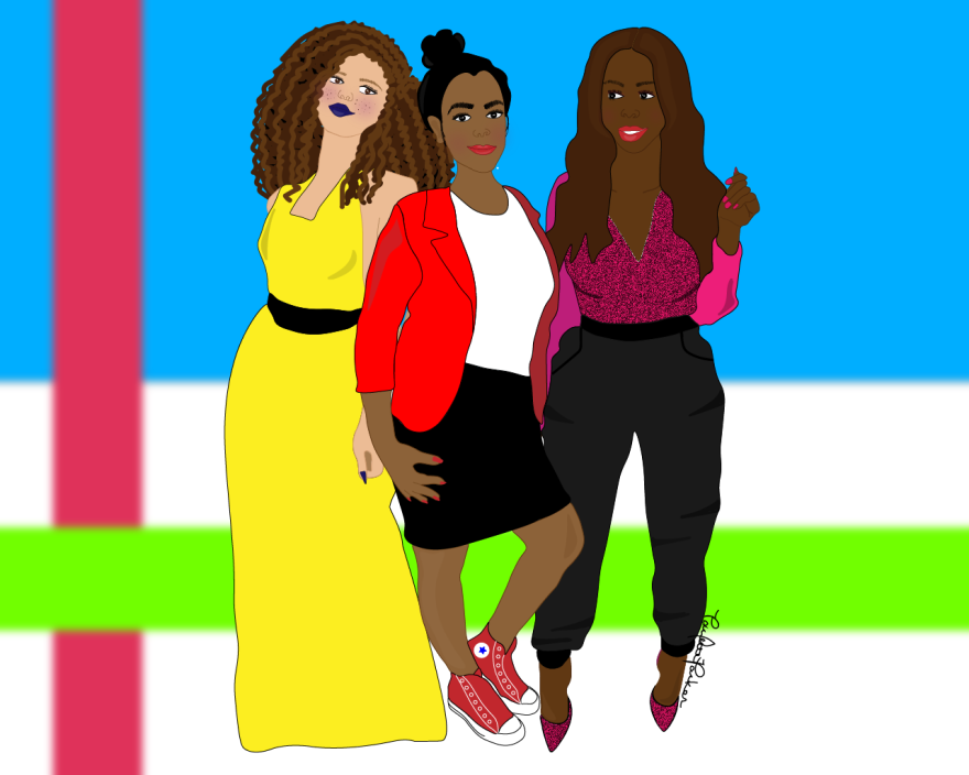 illustration of three women standing together