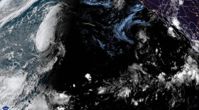 A satellite image shows Hurricane Lowell moving closer to the state on the evening of Monday, Sept. 7, 2026.