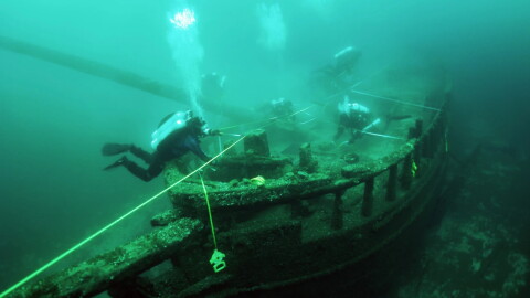 Maritime archaeologists exploring the "Christmas Tree" shipwreck in 2011.