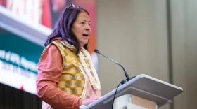 Julie Kitka delivers the keynote address for the 2024 Alaska Federation of Natives convention on Oct. 17, 2024.