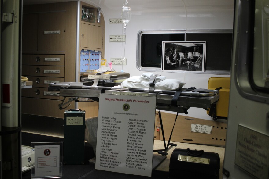 The Central Ohio Fire Museum tracked down many original parts and equipment for the restoration. The van has the original ECG, patient table, drug bag and even the clock.