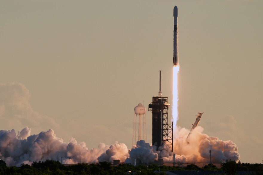 A SpaceX Falcon 9 rocket with a Interstellar Mapping and Acceleration Probe (IMAP) as it's primary payload, lifts off from pad 39A at the Kennedy Space Center in Cape Canaveral, Fla., Wednesday, Sept. 24, 2025. (AP Photo/John Raoux)