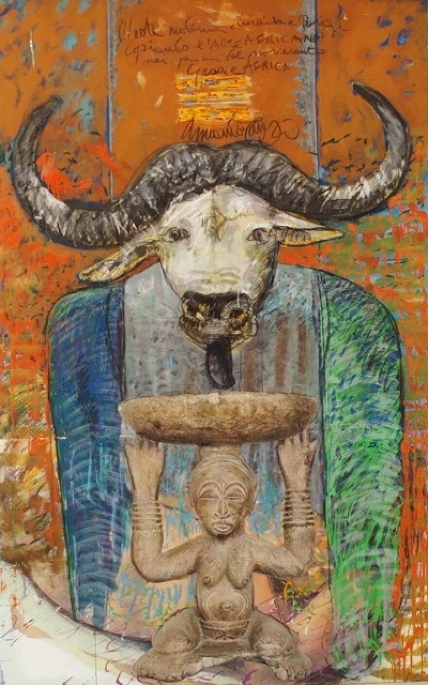 <em>Thank You Africa</em> is by Armando Tanzini, one of two Kenyan citizens who will exhibit at the Biennale. Tanzini is a 72-year-old Italian-born painter, sculptor and real estate magnate who has lived in the country for nearly a half a century.