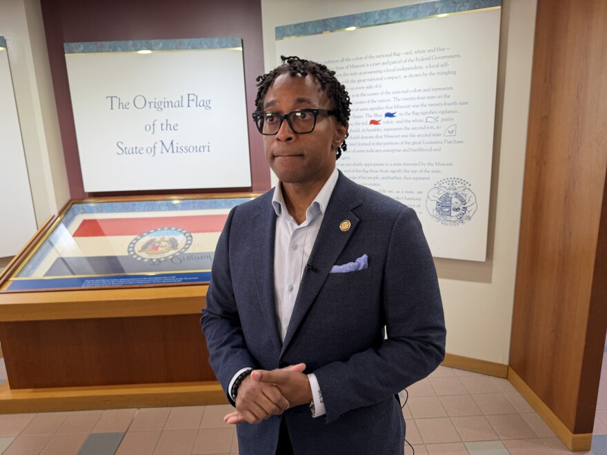 U.S. Rep. Wesley Bell, D-St. Louis County, talks to reporters on Tuesday right after filing for reelection. Bell's last Democratic primary race against Cori Bush was one of the most expensive elections of its kind in American history.