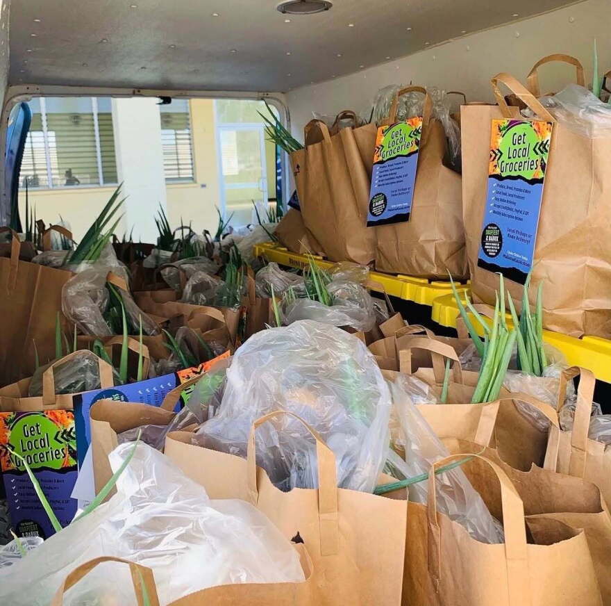 Bags used in weekly food distributions by Mālama Kauaʻi.