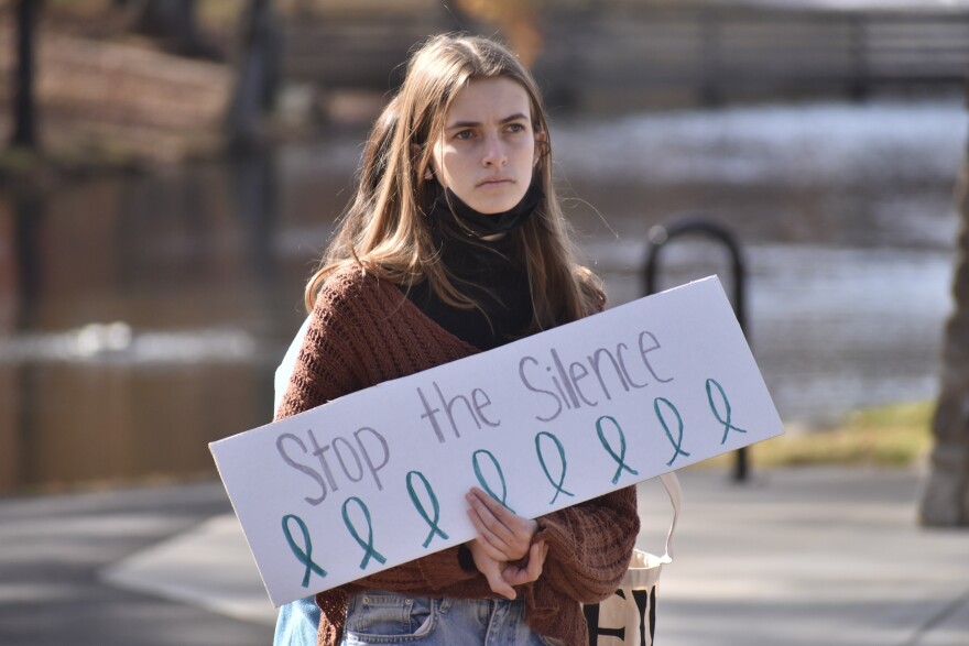 Rachel Potier, a junior at Ardrey Kell High School, was among those protesting on Saturday, Nov. 20, 2021, against the Charlotte-Mecklenburg School district's handling of past sexual assault cases.