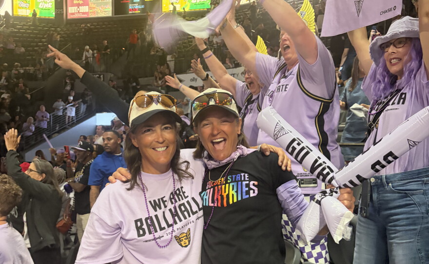Valkyries fans attend the WNBA semifinals at Michelob ULTRA Arena in Las Vegas.