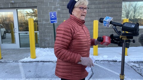 Rep. Pingree speaks outside ICE's field office in Scarborough on Monday, Dec. 8th, 2025.