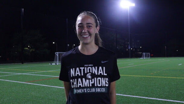 Senior Grace Sullivan smiles and talks about her experience with Michigan State Women’s Club Soccer before practice on Tuesday, Sept. 15, 2026 in East Lansing, Mich.