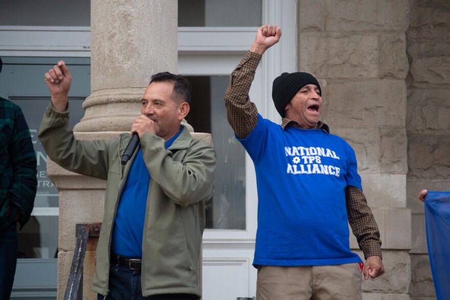 Kamilo Rivera, left, is the president of COSPU — an immigrant support organization that led a rally in Harrisonburg on Sunday. Wilfredo Flores spoke about his experience as a Temporary Protected Status holder.