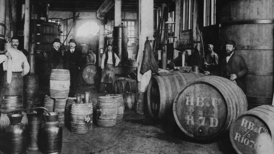 Workers pose for a photo at the Hoboken de Bie & Co. gin distillery in Rotterdam, Netherlands, circa 1900. By the end of the 19th century, cocktail culture had helped make gin a more respectable spirit.