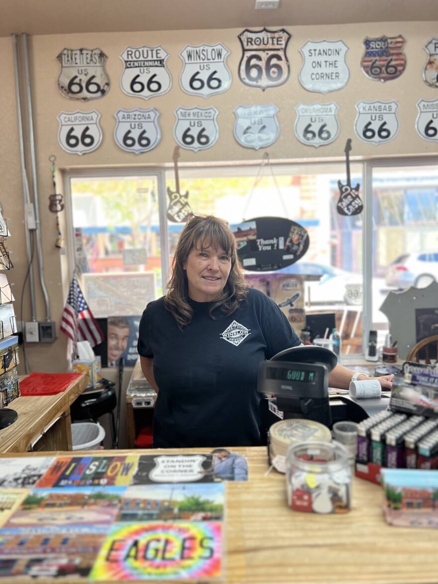 Take It Easy Store manager Ashley Scott says the Standin' On The Corner Park helped to revive downtown Winslow.