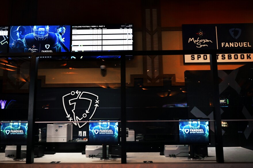 Sports betting window at Mohegan Sun Casino September 22, 2021 in Uncasville, Connecticut.&#13;
