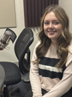 Aleigha Marburger at the mic in NPR Illinois Studio F