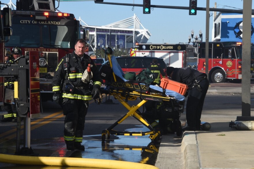 Orlando firefighters respond to a scene in the downtown area.