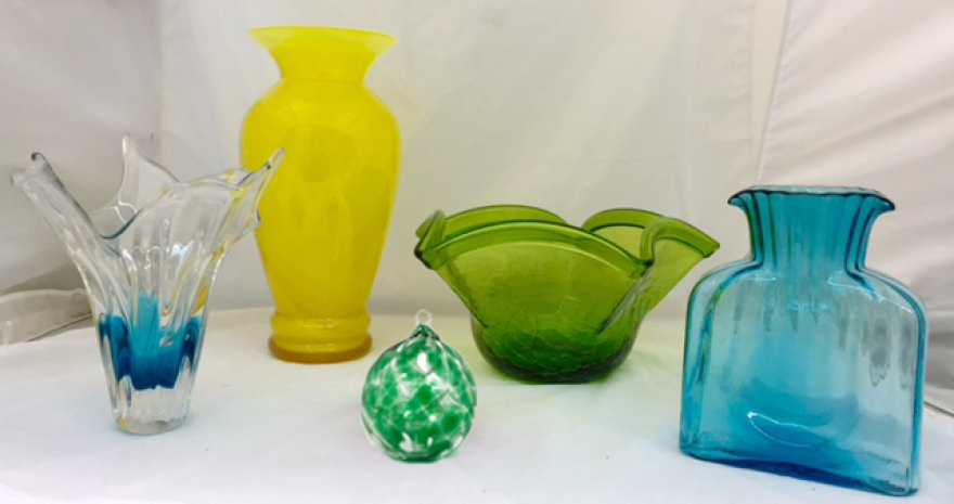 five pieces of glassware