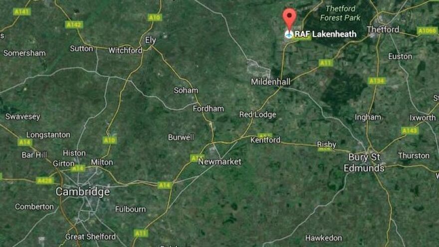 A fighter jet that took off from RAF Lakenheath airbase crashed in a rural area west of the base, near the town of Ely. The area is about 80 miles north-northeast of London.