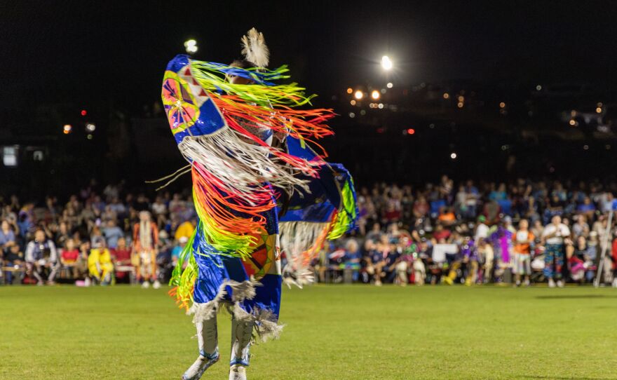 Fancy shawl dancer at Cherokee National Holiday inter-tribal powwow