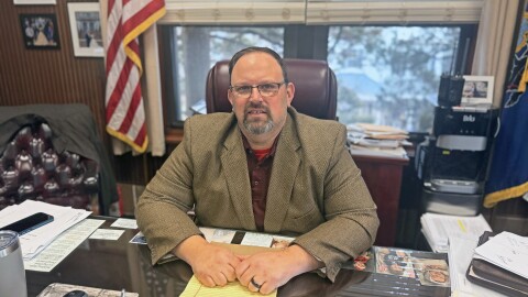Hazleton Mayor Jeff Cusat, seen in his office on March 13, 2026, says a new partnership will not change local policing and is aimed at sharing information with federal authorities. Some immigrant residents express concern about its impact, however.