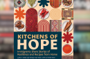 Cover for the book "Kitchens of Hope", geometric designs and small bowls of spices