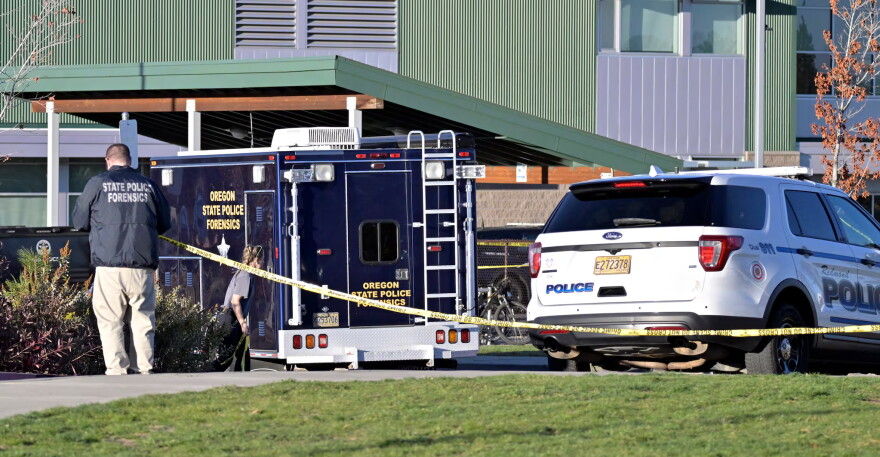 Oregon State Police Forensics at Silver Rail Elementary School, in Bend, Ore., Oct. 15, 2026.