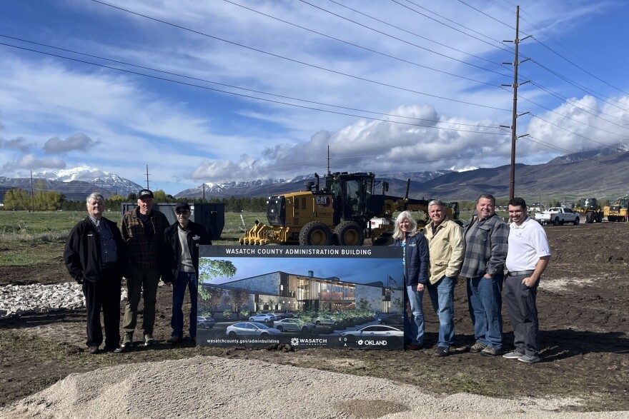 Members of the Wasatch County Council celebrate breaking ground on a new government building, April 13, 2026.