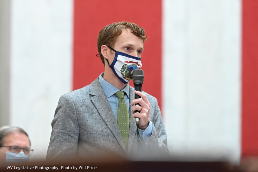 Senate Minority Leader Stephen Baldwin, D-Greenbrier, speaks to HB 2013 during floor debate on March 17, 2021.