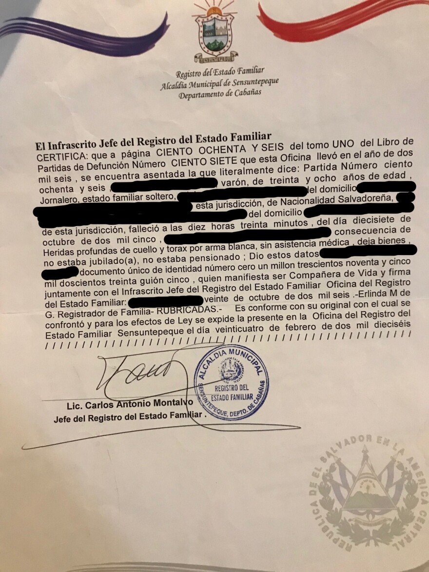 BPR obtained a copy of Rihanna's father's death certificate. Identifying information has been redacted to protect the source's identity.