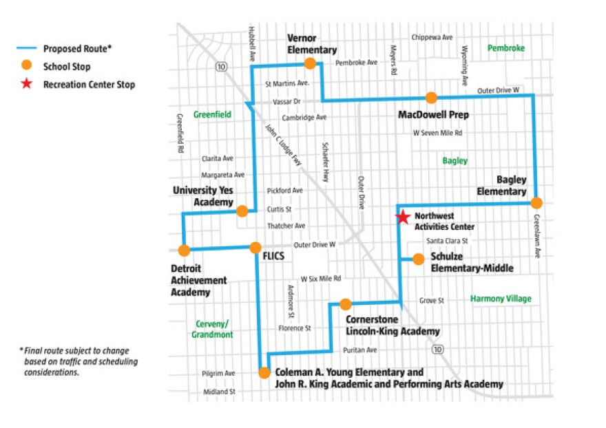 A map of the GOAL line bus route.