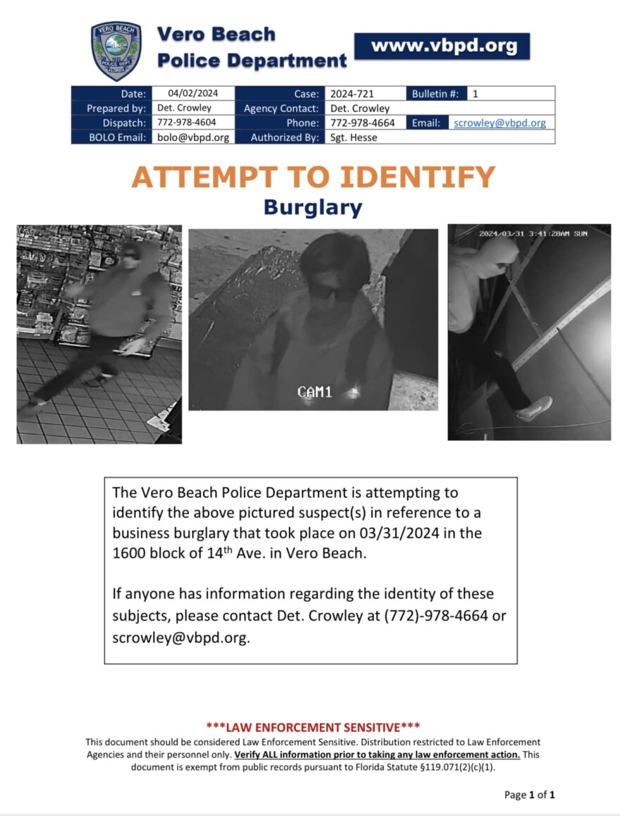 Vero Beach Police Seek Help Identifying Burglary Suspect, or Suspects ...