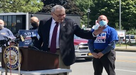 Senator Charles Schumer spoke near the USPS Post Office on N. Winton Rd. in Rochester on Thursday.