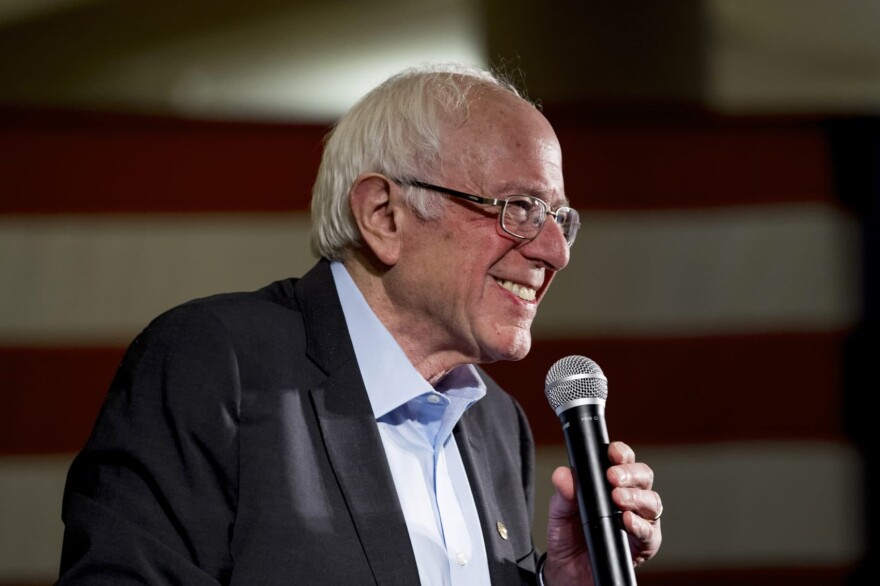 Democratic presidential candidate Sen. Bernie Sanders, I-Vt., speaks at a campaign stop at the State Historical Museum of Iowa on Monday in Des Moines, Iowa. (Andrew Harnik/AP)