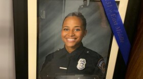 A framed picture of fallen IMPD Officer Breann Leath.