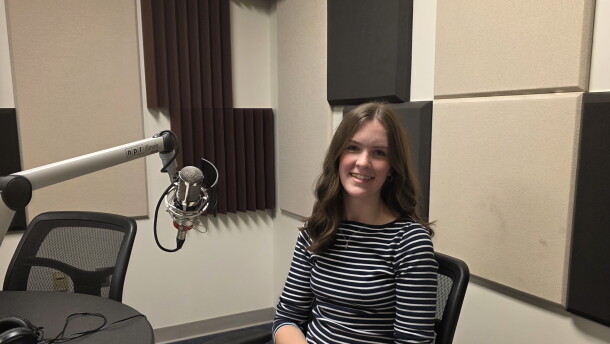 Annie Elliott at the mic in NPR Studio F