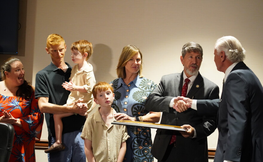 Former Spartanburg Republican Sen. Roger Nutt received the Order of the Palmetto from Gov. Henry McMaster on Tuesday, Sept. 8, 2026, at the Spartanburg County Courthouse.