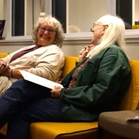 Lise Schlosser (left) at the WNIJ Poetry Workshop.