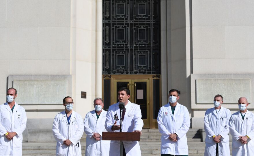 On Oct. 5, White House physician Sean Conley discusses President Trump's medical condition in front of Walter Reed National Military Medical Center in Bethesda, Md., where Trump was hospitalized with COVID-19.