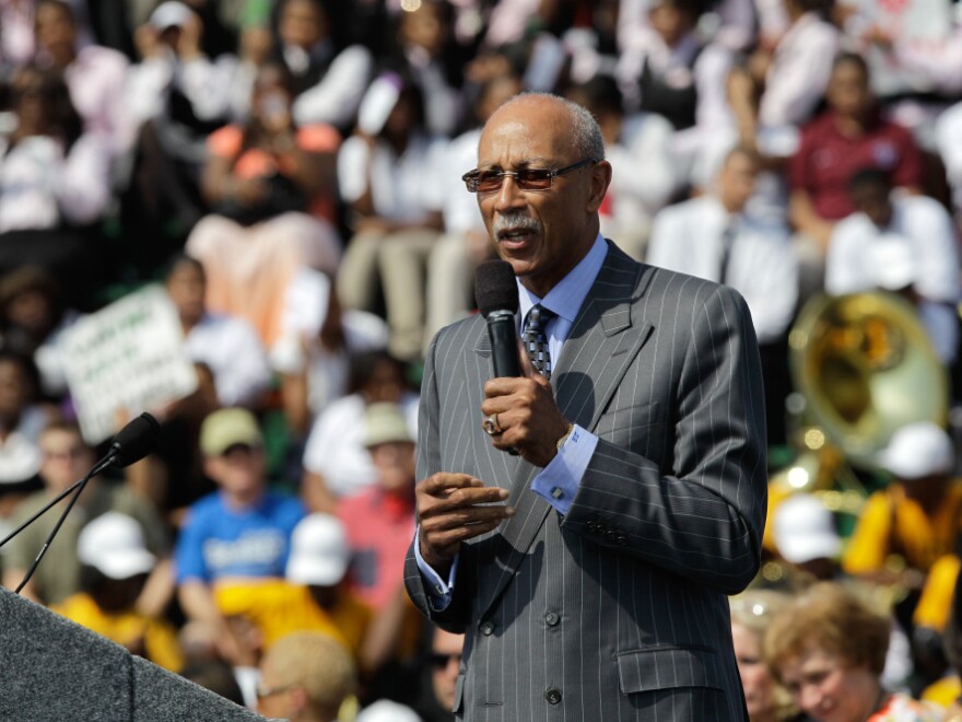 Detroit Mayor Dave Bing speaks at a White House youth leadership and mentoring event at Wayne State University in Detroit, May 26, 2010. Bing is trying to help his city snap out of a long decline.