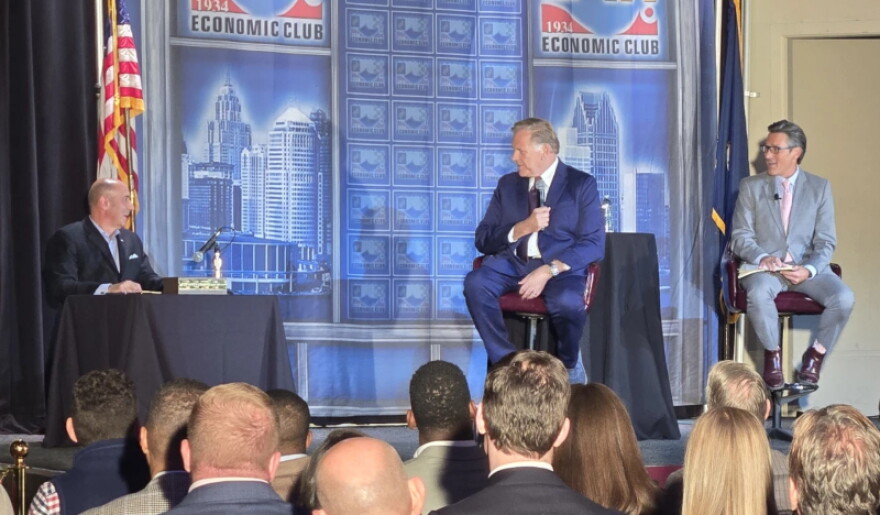 Michigan U.S. Senate candidate Republican Mike Rogers speaks at the Detroit Economic Club forum on October 20, 2026