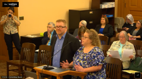  This screenshot of Kansas Statehouse video shows John and Nicole DeHaven testifying in the Legislature last year.