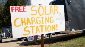 The nonprofit Footprint Project parked a solar trailer outside the Big Ivy Community Center to power a satellite internet hotspot.