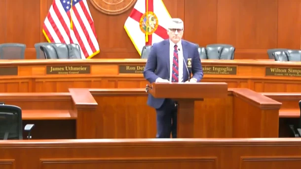 FDLE head Mark Glass presents emergency rule during Florida Cabinet meeting on September 11, 2026.
