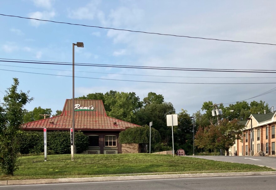 Image shows the former Pizza Hut and, more recently, Rumi's Mediterranean Cuisine restaurant on Monroe Avenue near Interstate 590.